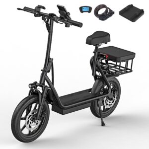 Aovopro ESBS Scooter Elétrico Com assento e cesto 14 polegadas - 500W-10.4 Ah-Preto